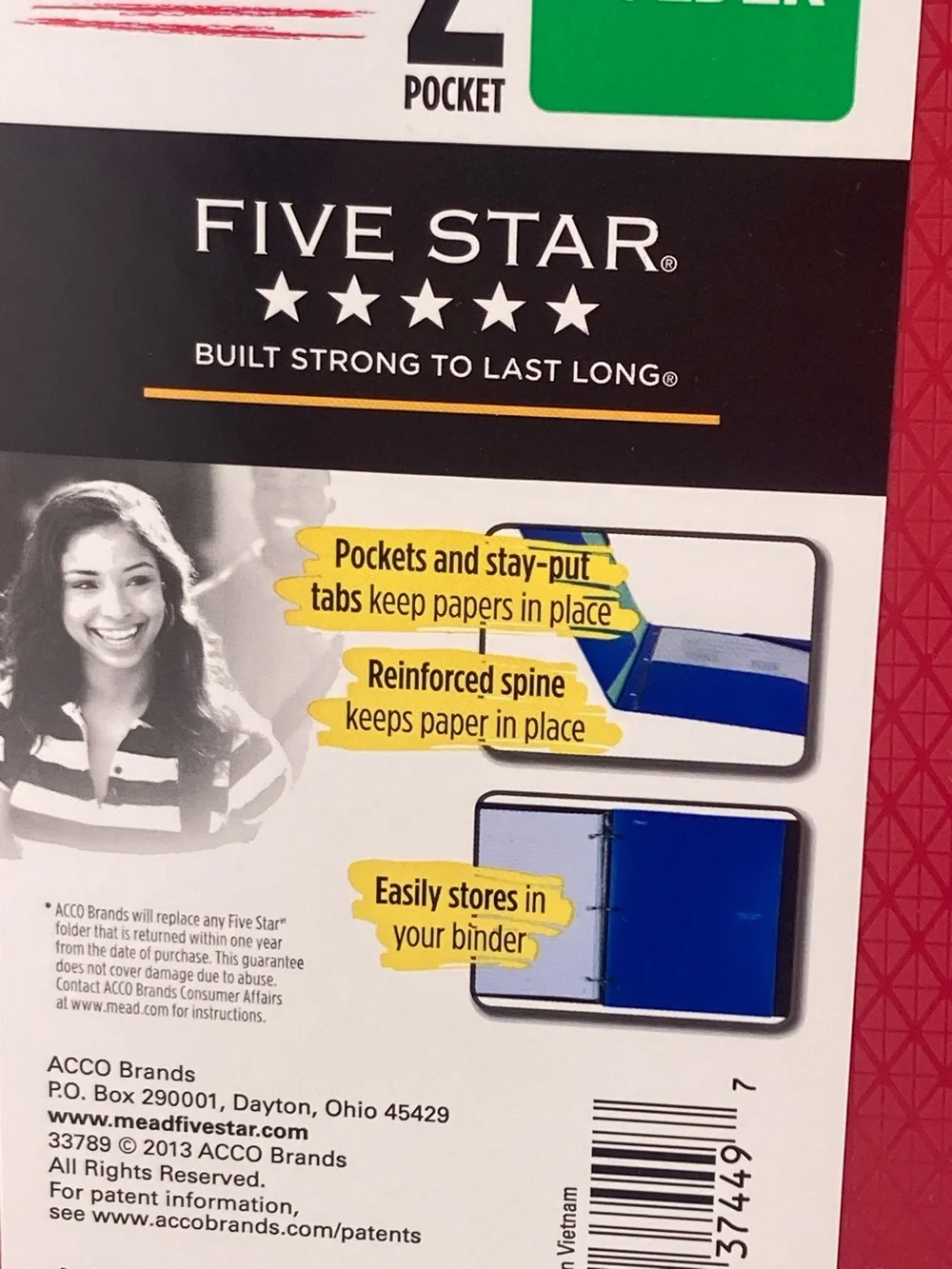 10) Mead Five Star 2-Pocket Folder in Red Plastic Heavy Duty